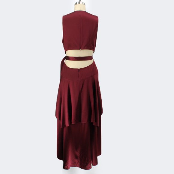 A.L.C. Silk Verena Plunging V-Neck Open Back Burgundy Satin Midi Dress - Picture 8 of 14